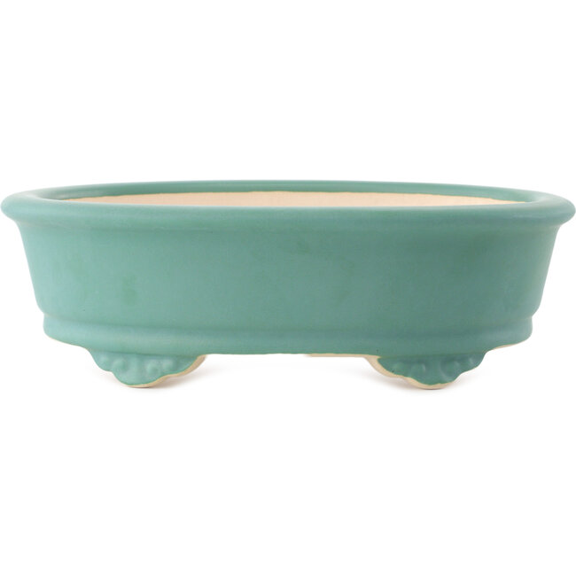Oval medium green bonsai pot by Yixing - 270 x 200 x 80 mm