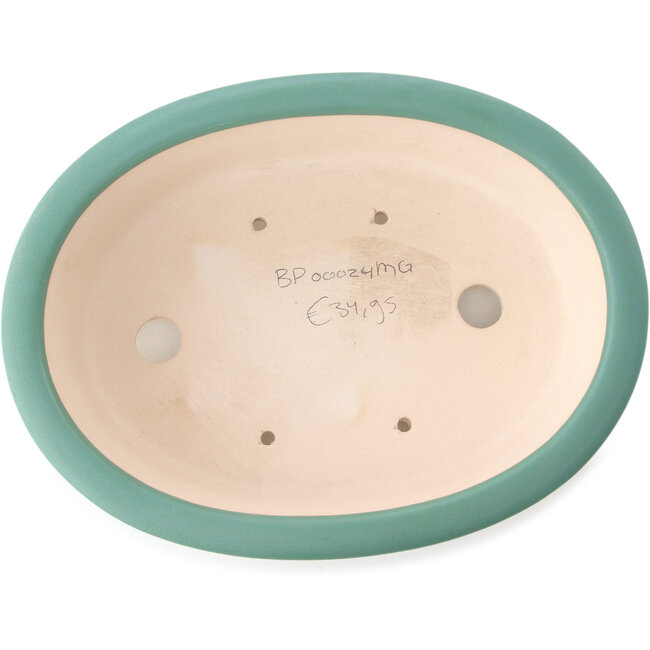 Oval medium green bonsai pot by Yixing - 270 x 200 x 80 mm