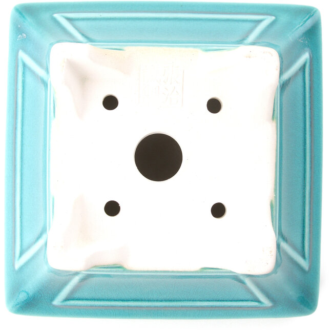 Pot à bonsaï carré moyen bleu-vert par Yixing - 150 x 150 x 90 mm