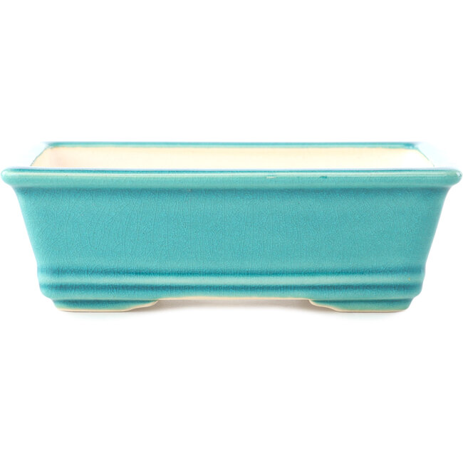Pot à bonsaï rectangulaire moyen bleu-vert par Yixing - 180 x 130 x 50 mm