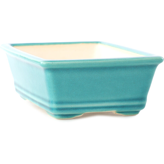 Pot à bonsaï rectangulaire moyen bleu-vert par Yixing - 180 x 130 x 50 mm