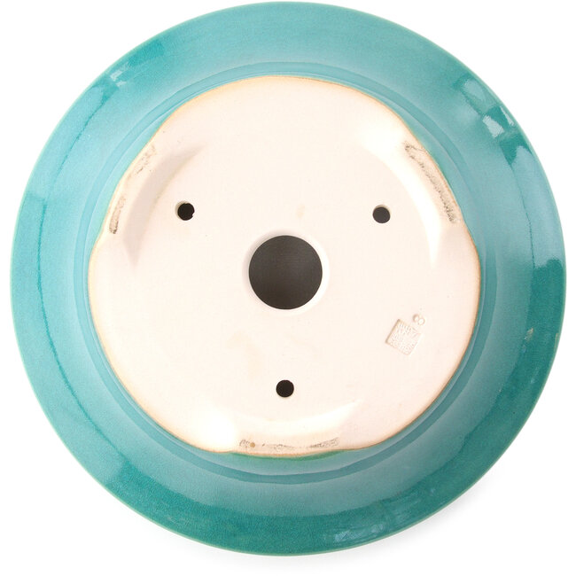Maceta redonda mediana para bonsái verde azulado de Yixing - 215 x 215 x 75 mm