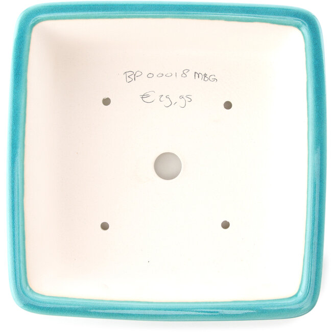 Pot à bonsaï carré moyen bleu-vert par Yixing - 210 x 210 x 65 mm