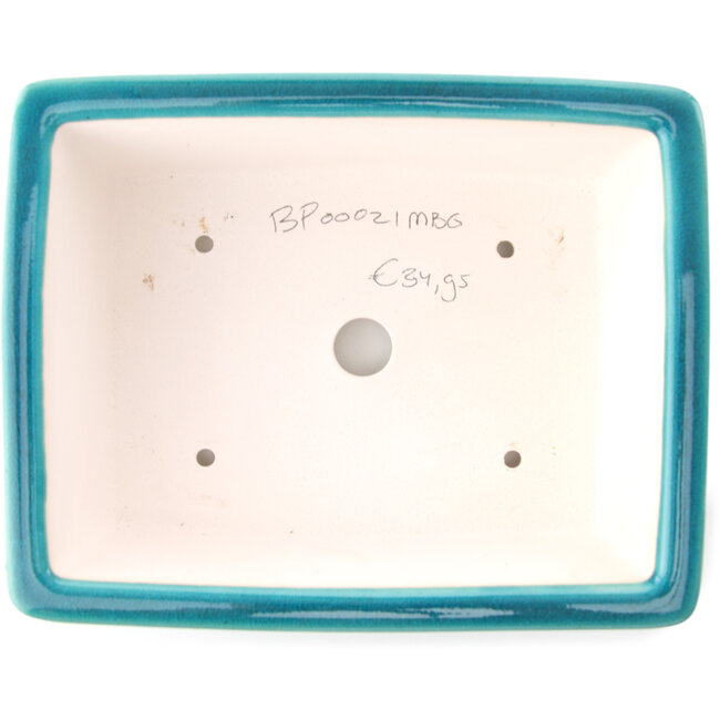 Pot à bonsaï rectangulaire moyen bleu-vert par Yixing - 215 x 170 x 70 mm