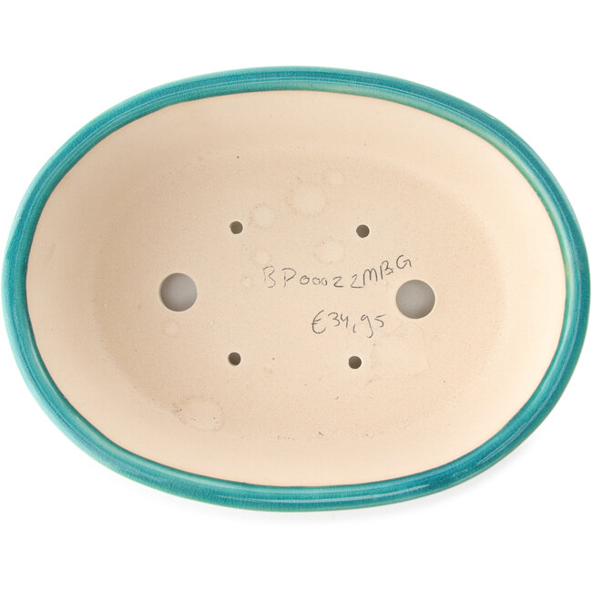 Pot à bonsaï ovale moyen bleu-vert par Yixing - 235 x 185 x 75 mm