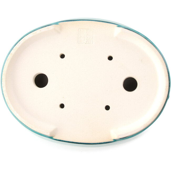 Pot à bonsaï ovale moyen bleu-vert par Yixing - 235 x 185 x 75 mm