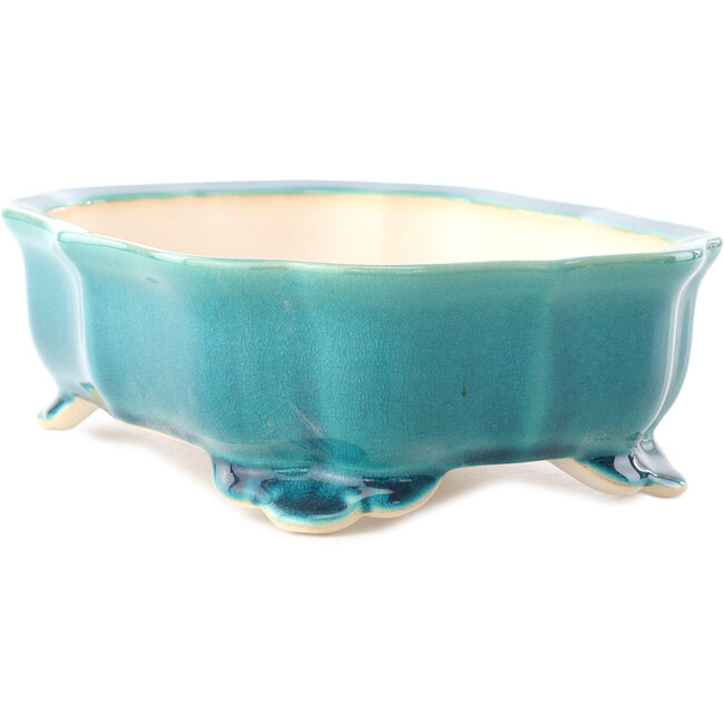 Pot à bonsaï moyen Mokko bleu-vert par Yixing - 245 x 190 x 70 mm