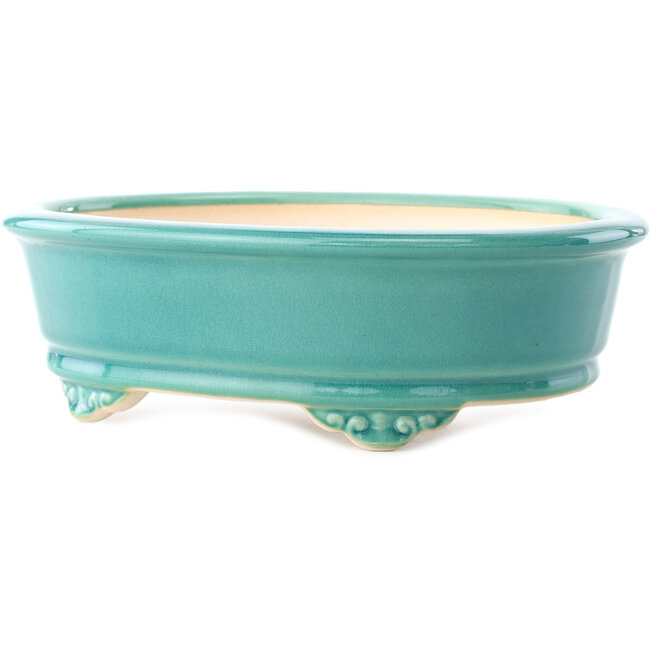 Ovaler mittelgroßer blaugrüner Bonsai-Topf von Yixing - 270 x 200 x 80 mm