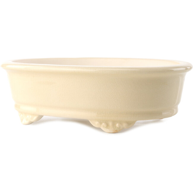 Pot à bonsaï ovale ivoire par Yixing - 270 x 200 x 80 mm
