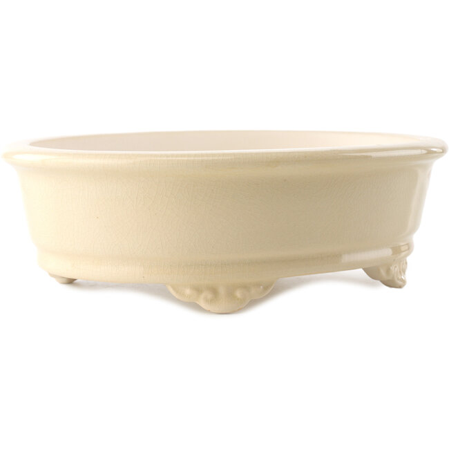 Oval ivory bonsai pot by Yixing - 270 x 200 x 80 mm