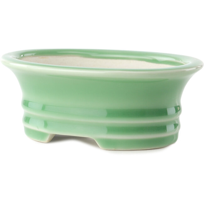 Maceta ovalada para bonsái verde celadón de Yixing - 150 x 115 x 60 mm
