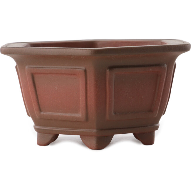 Zeshoekige ongeglazuurde bonsaipot van Yixing - 175 x 155 x 85 mm