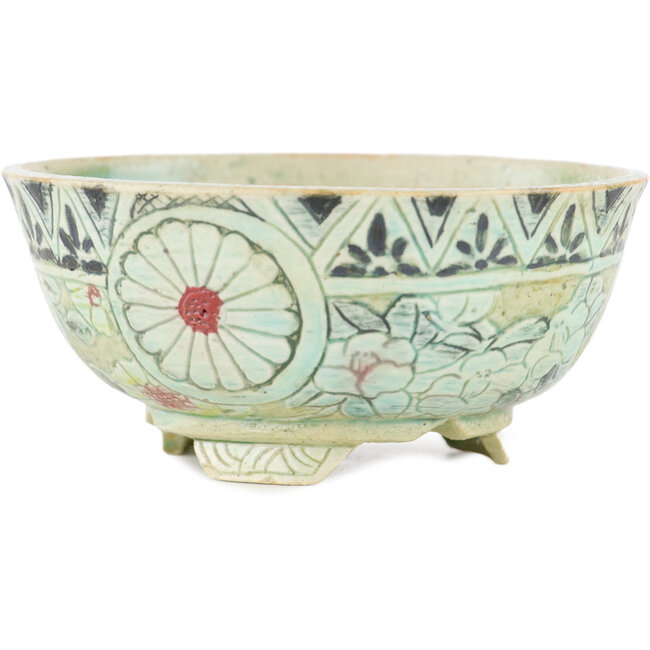 Round multicolor bonsai pot by Kei Setsu - 104 x 104 x 50 mm