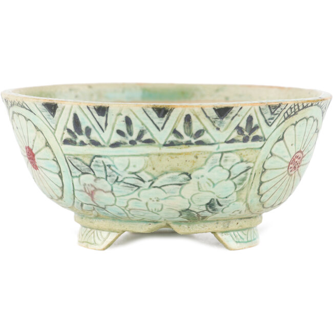 Round multicolor bonsai pot by Kei Setsu - 104 x 104 x 50 mm