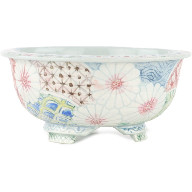 Round multicolor bonsai pot by Kei Setsu - 105 x 105 x 50 mm