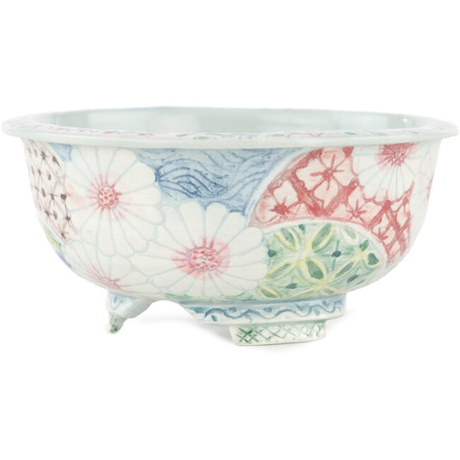 Round multicolor bonsai pot by Kei Setsu - 105 x 105 x 50 mm