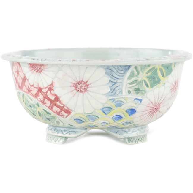 Round multicolor bonsai pot by Kei Setsu - 105 x 105 x 50 mm