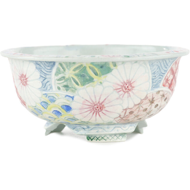 Round multicolor bonsai pot by Kei Setsu - 105 x 105 x 50 mm