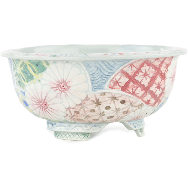 Round multicolor bonsai pot by Kei Setsu - 105 x 105 x 50 mm