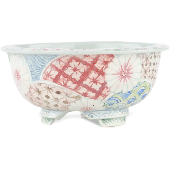 Round multicolor bonsai pot by Kei Setsu - 105 x 105 x 50 mm