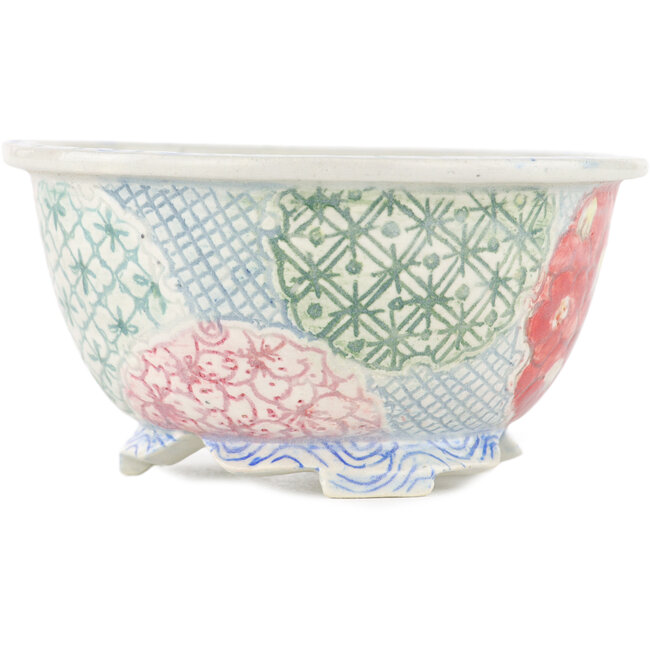 Round multicolor bonsai pot by Kei Setsu - 95 x 95 x 50 mm