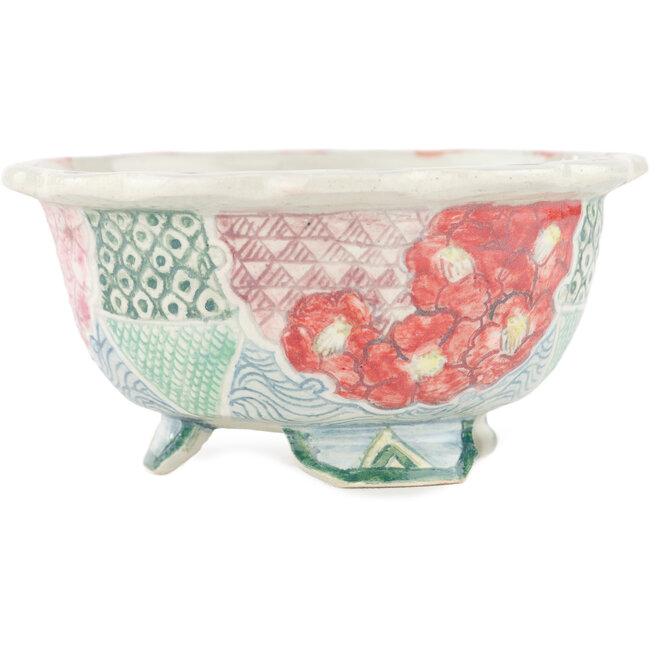 Ronde meerkleurige bonsaipot van Kei Setsu - 110 x 110 x 50 mm