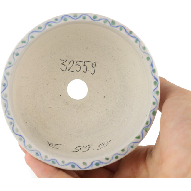 Ronde veelkleurige bonsaipot van Kei Setsu - 95 x 95 x 50 mm