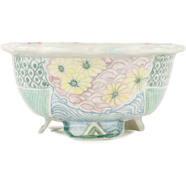 Round multicolor bonsai pot by Kei Setsu - 110 x 110 x 50 mm