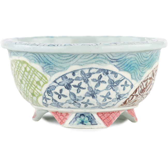 Runder mehrfarbiger Bonsaitopf von Kei Setsu – 95 x 95 x 48 mm