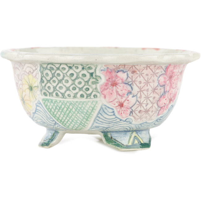 Round multicolor bonsai pot by Kei Setsu - 110 x 110 x 50 mm