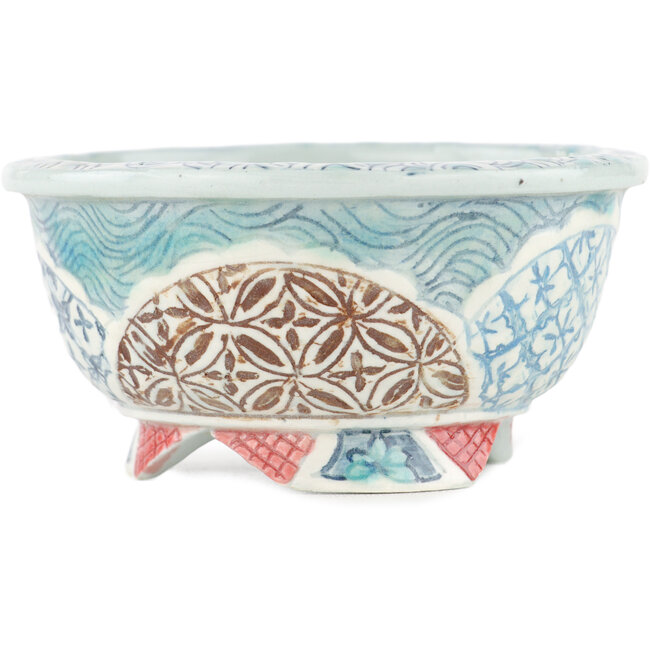 Round multicolor bonsai pot by Kei Setsu - 95 x 95 x 48 mm