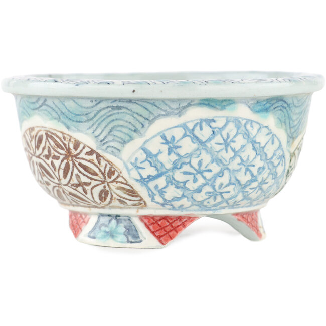 Pot à bonsaï rond multicolore par Kei Setsu - 95 x 95 x 48 mm