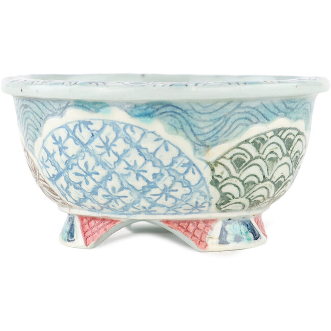Round multicolor bonsai pot by Kei Setsu - 95 x 95 x 48 mm