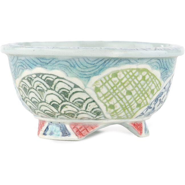 Round multicolor bonsai pot by Kei Setsu - 95 x 95 x 48 mm