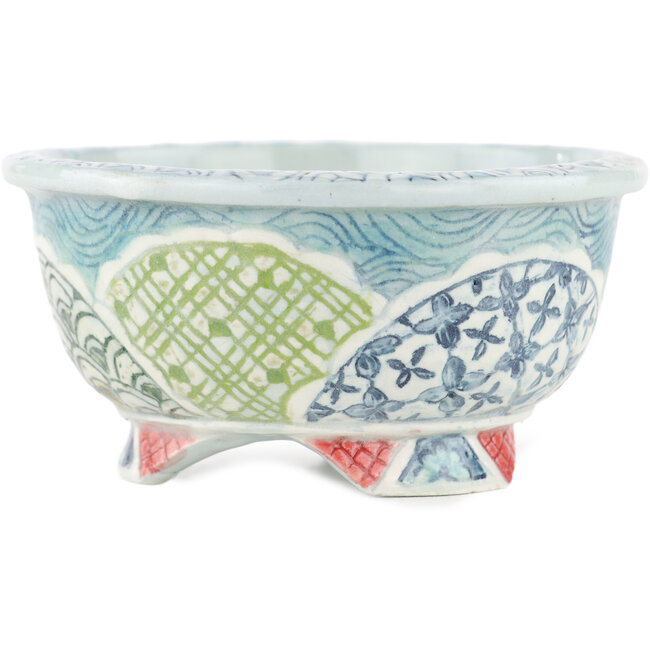 Pot à bonsaï rond multicolore par Kei Setsu - 95 x 95 x 48 mm