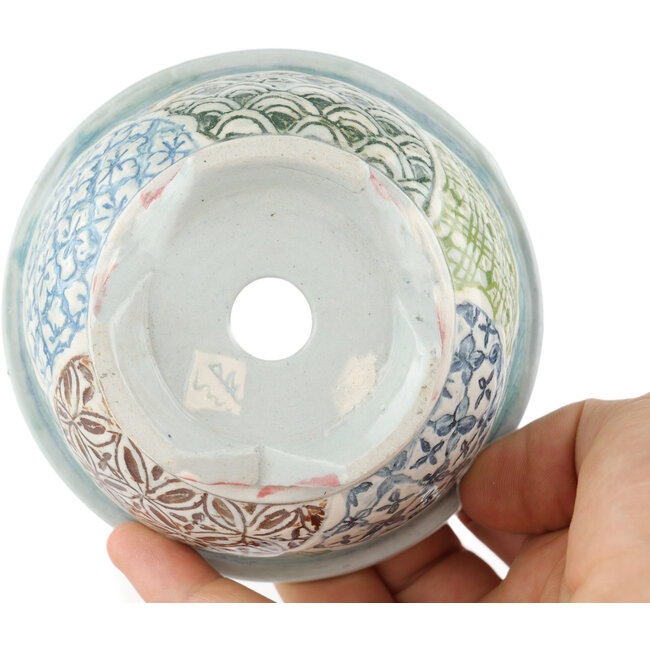 Runder mehrfarbiger Bonsaitopf von Kei Setsu – 95 x 95 x 48 mm