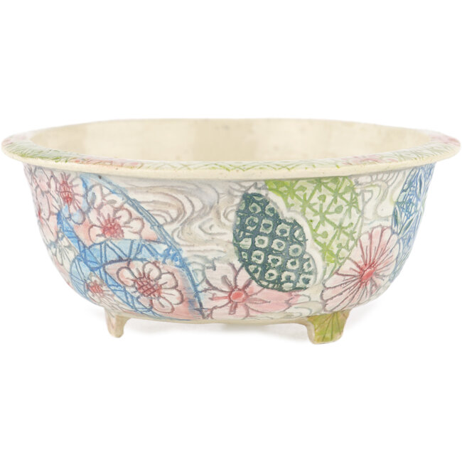 Round multicolor bonsai pot by Kei Setsu - 100 x 100 x 45 mm