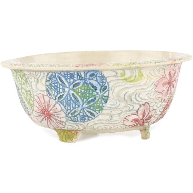 Round multicolor bonsai pot by Kei Setsu - 100 x 100 x 45 mm