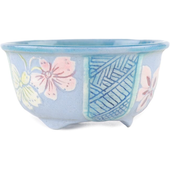 Ronde veelkleurige bonsaipot van Kei Setsu - 78 x 78 x 40 mm