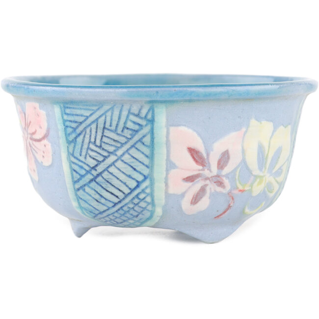 Ronde veelkleurige bonsaipot van Kei Setsu - 78 x 78 x 40 mm