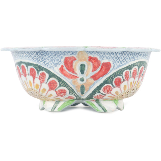 Round multicolor bonsai pot by Kei Setsu - 114 x 114 x 45 mm