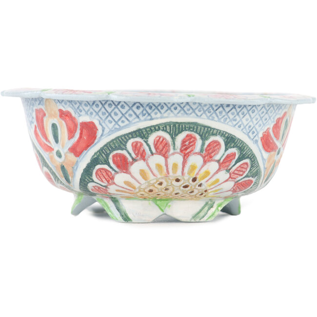 Round multicolor bonsai pot by Kei Setsu - 114 x 114 x 45 mm