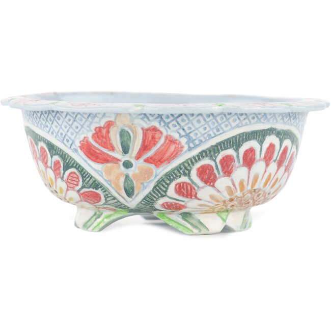 Ronde meerkleurige bonsaipot van Kei Setsu - 114 x 114 x 45 mm