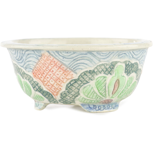 Round multicolor bonsai pot by Kei Setsu - 98 x 98 x 45 mm