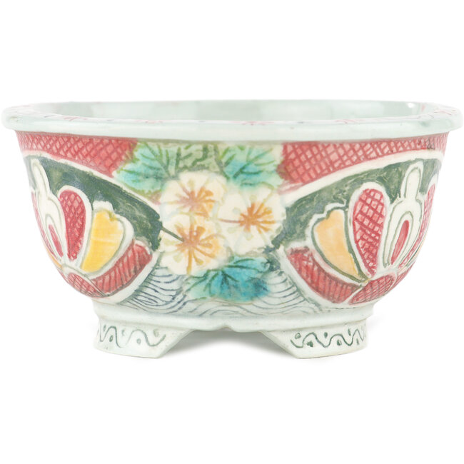 Round multicolor bonsai pot by Kei Setsu - 95 x 95 x 50 mm