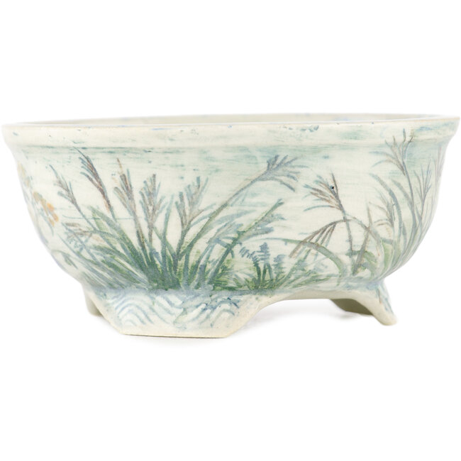 Round multicolor bonsai pot by Kei Setsu - 93 x 93 x 40 mm