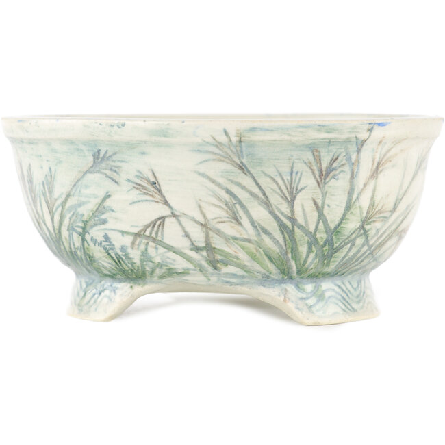 Round multicolor bonsai pot by Kei Setsu - 93 x 93 x 40 mm