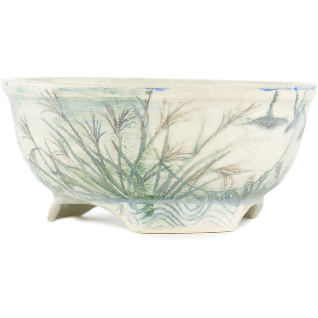 Round multicolor bonsai pot by Kei Setsu - 93 x 93 x 40 mm