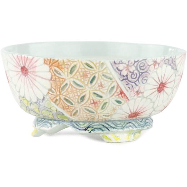 Pot à bonsaï rond multicolore par Kei Setsu - 95 x 95 x 45 mm