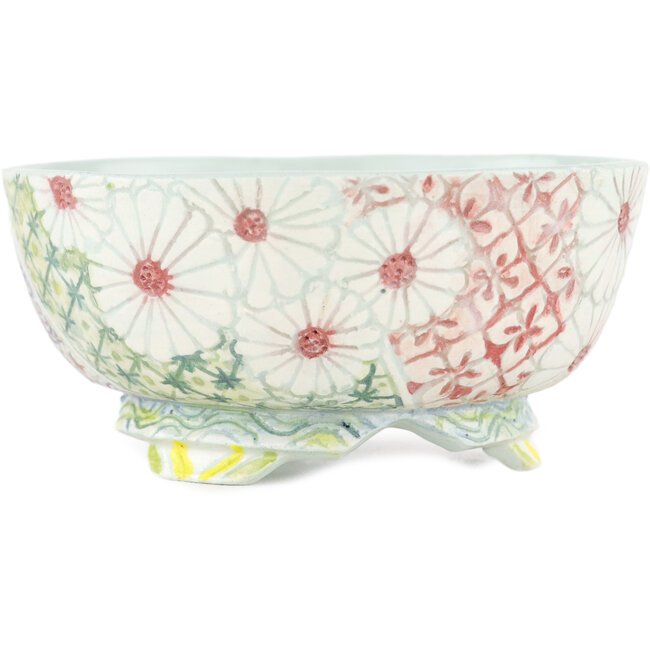 Ronde veelkleurige bonsaipot van Kei Setsu - 95 x 95 x 45 mm